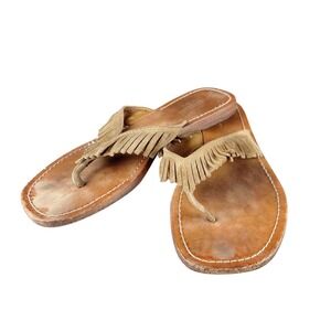 Frye Womens Tan Leather Fringe Thong Sandals Flat Flip Flops 9M 78881-SND
